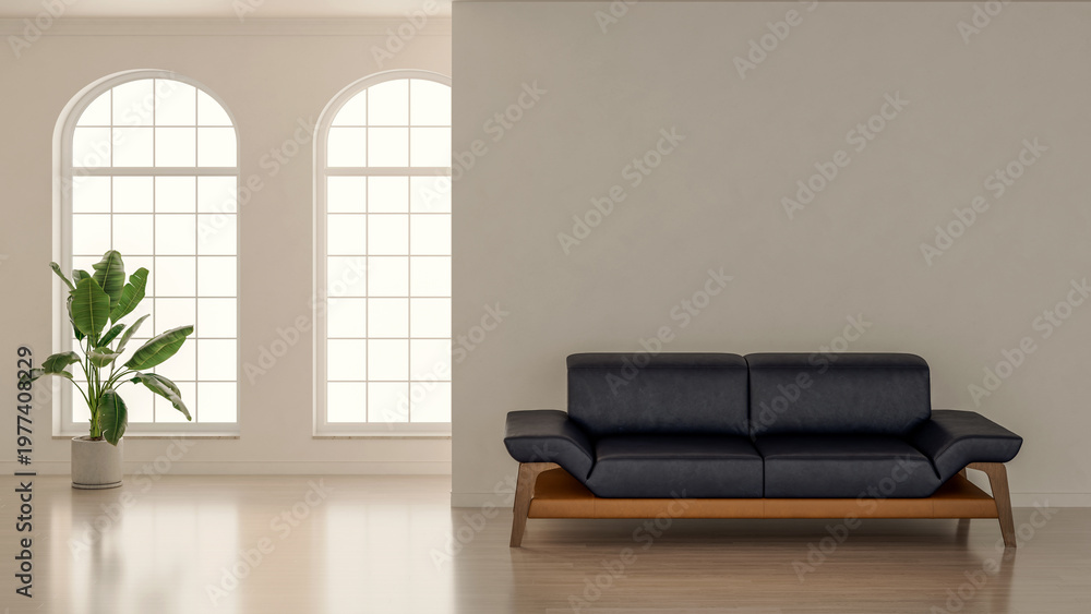 Obraz premium Large illustration 3D rendering Fan Ventilation luxury modern bright interiors Living room mockup with Couch