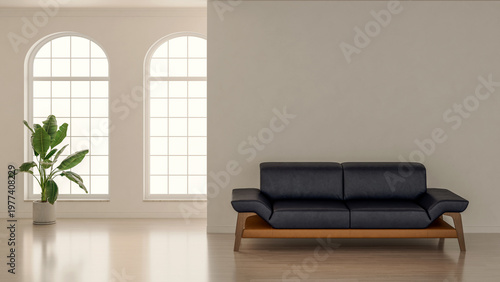 Large illustration 3D rendering Fan Ventilation luxury modern bright interiors Living room mockup with Couch