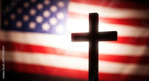 American flag and christian cross faith and patriotism combined