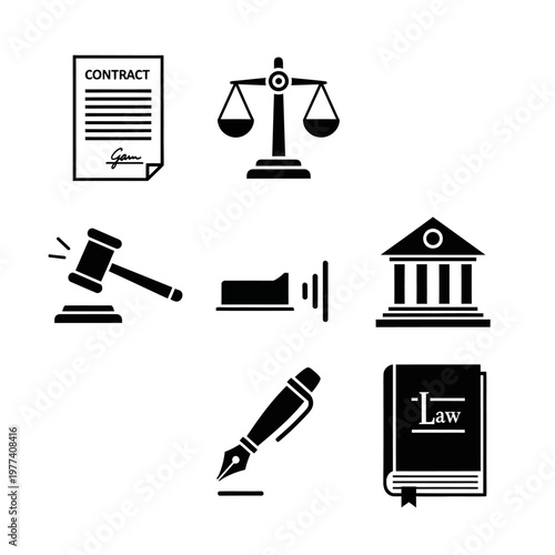 Legal Icons Set Justice Court Law Symbols.