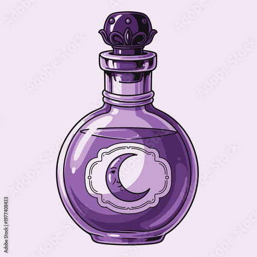 Magical Potion Bottle with Crescent Moon Symbol.