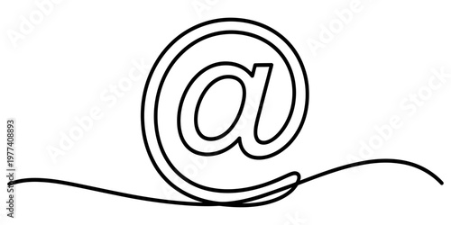 A continuous line drawing illustration featuring the iconic at symbol for digital communications Vector, illustration