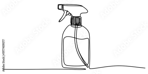 A single continuous line drawing of a spray bottle used for household cleaning and sanitation tasks Vector, illustration