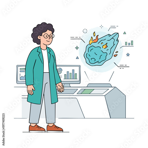 Scientist studying asteroid impact and space exploration.