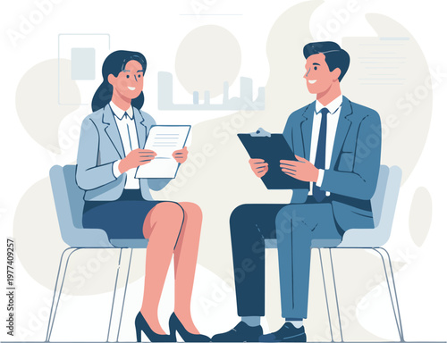 Recruiter Interviewing Applicant for New Career Opportunity Flat Vector Illustration.