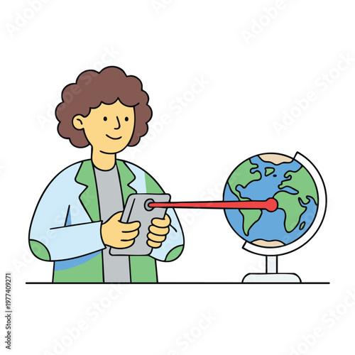 Scientist Using Laser Pointer on Globe.