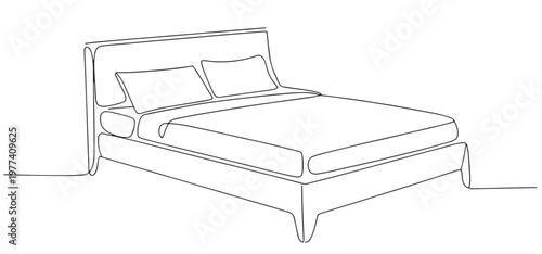 Continuous single line drawing of bed,  ideal for furniture blueprints or catalog use. vector