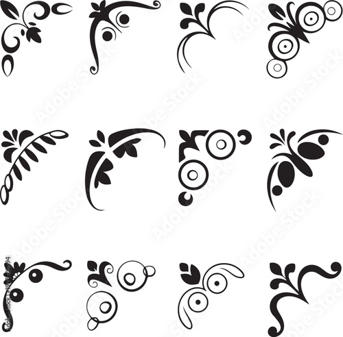 set of floral design elements