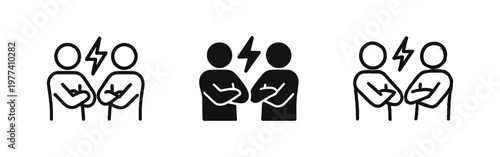 Conflict and Disagreement Icons Set, People Arguing with Lightning Bolt Symbol