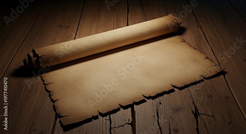 Ancient scroll on wooden surface a vintage document with burned edges and textured paper