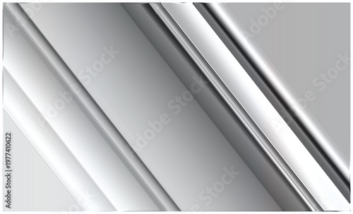 Modern abstract vector graphic featuring smooth diagonal stripes and metallic silver gradients for sleek minimalist technology background design and layout