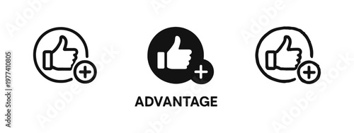 Advantage Icon Set with Thumbs Up and Plus Sign for Positive Benefits and Quality