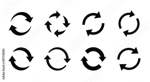 Collection of circular arrows showcasing various rotation directions silhouette
