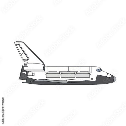 Side view illustration of a space shuttle spacecraft with wings and tail.