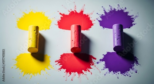 Colorful paint splashes a vibrant artistic expression with yellow red and purple hues