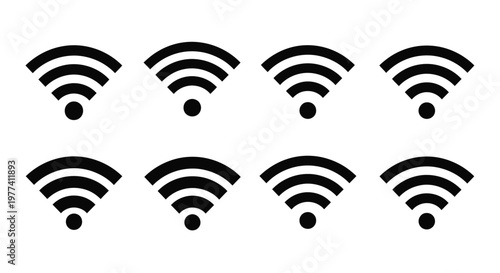 Eight wifi signal strength icons displayed in a grid silhouette
