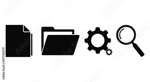 Black icons representing files folders settings and search silhouette