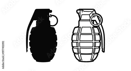 Two grenades one solid black and one detailed graphic silhouette