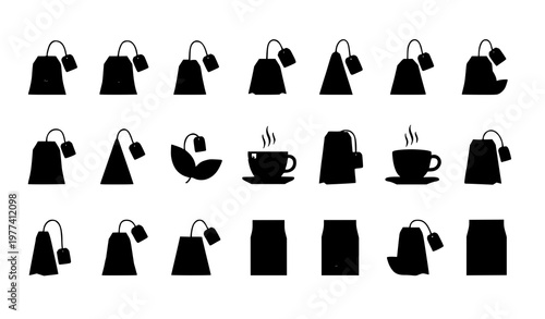 Tea bag icon set herbal teabag packaging vector illustration collection