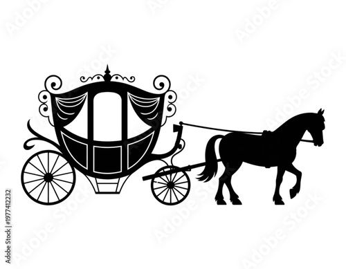 Elegant black horse pulling a classic vintage carriage Vector