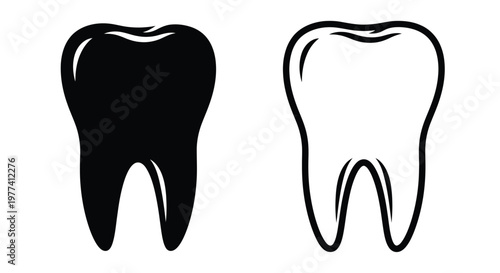 Two contrasting teeth illustrations in black and white a bold silhouette