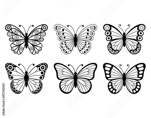 Graceful black and white butterflies in symmetrical formation Vector