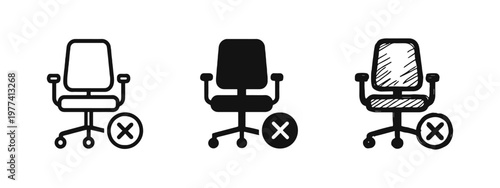 Office Chair with Cross Icon Set - Unemployment and Vacancy Symbol