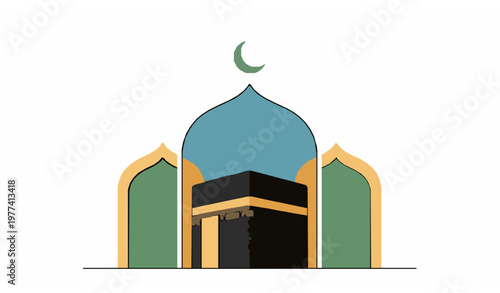 Modern Kaaba and Hajj pilgrimage vector illustration