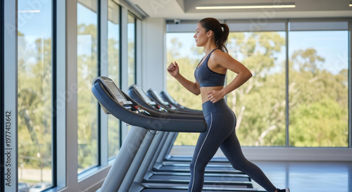 Mulher na academia em esteira fazendo cardio