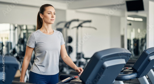 Mulher na academia em esteira fazendo cardio