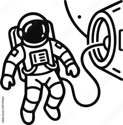 Astronaut Spacewalk Tethered Ship