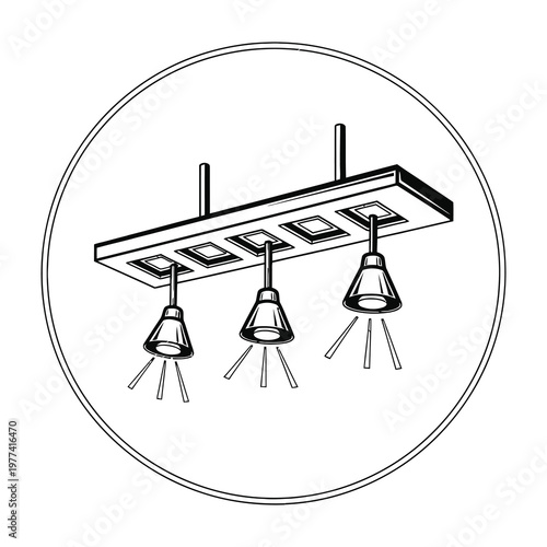 lighting fixture with three lamps on metal bar ceiling mount