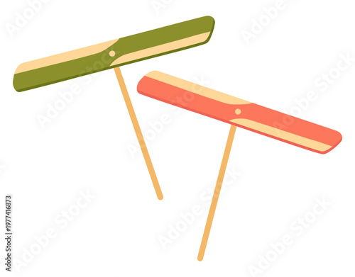 緑と赤の竹とんぼのイラスト ベクター素材