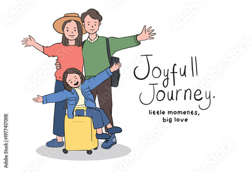 Family Vacation Joyful Journey Hand Drawn Travel Illustration. Capturing Joyful Summer Holiday Vibes and Lifestyle Storytelling.  Ideal for travel content, tourism design, and lifestyle visuals.