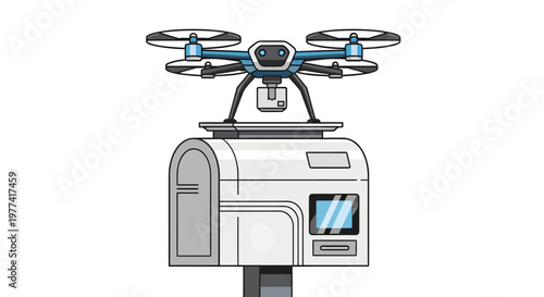 Drone on top of a camper van, illustration