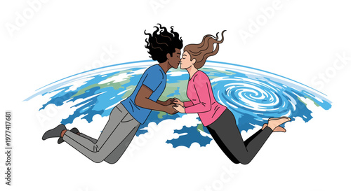 Romantic couple kissing on water splash background