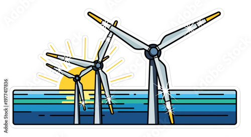 offshore wind turbines renewable energy cartoon illustration