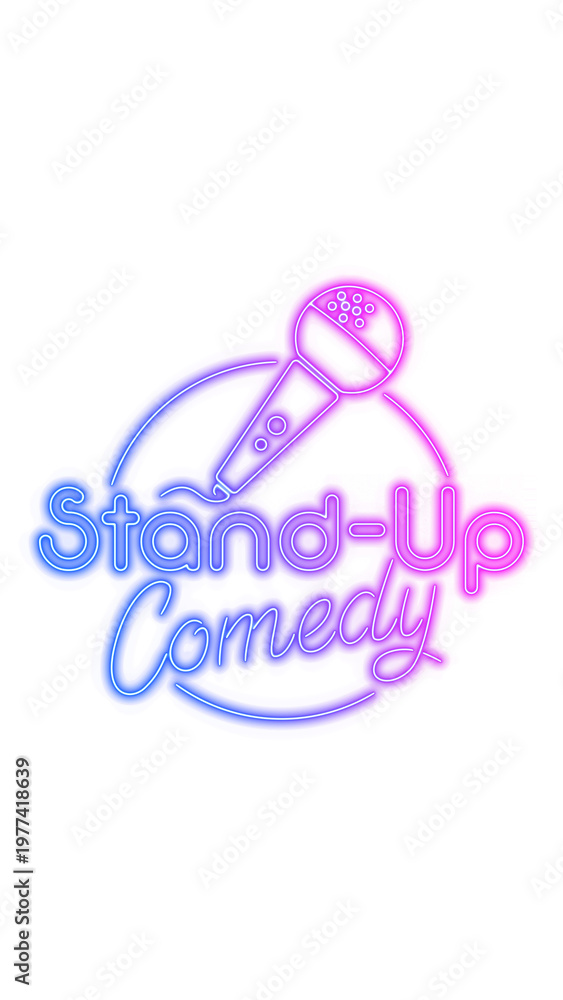 Fototapeta premium stand up comedy night show sign neon lights on transparent background,png bar and club comedy and humor show party vertical social media design element