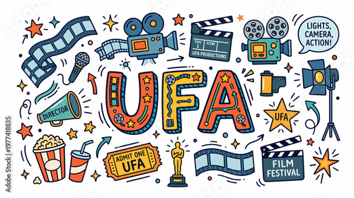 Film Festival Doodle Art with "UFA" Text
