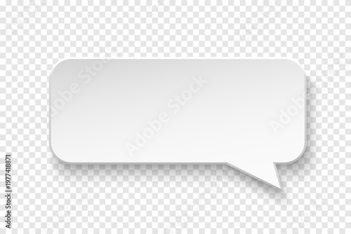 Vector white blank paper speech bubble on transparent background. Rectangle shape. Template for your design.