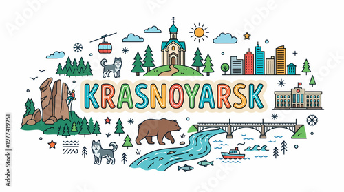 Krasnoyarsk City Panorama - Landmark Collage