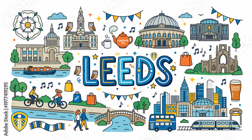 Leeds Cityscape Illustration: Landmarks, Culture, and Lifestyle