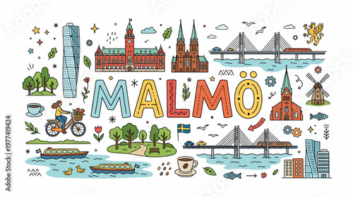 Malm? Cityscape Illustration: Landmarks, Culture, and Lifestyle