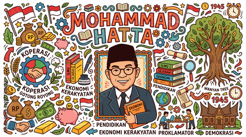 Mohammad Hatta Portrait Doodle Art - Indonesian Hero