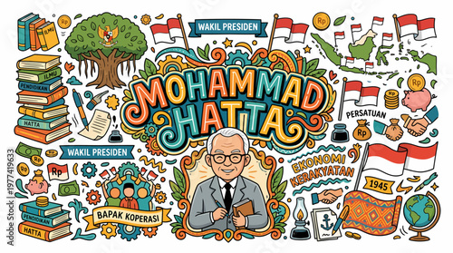 Mohammad Hatta Portrait Doodle Art Indonesia History