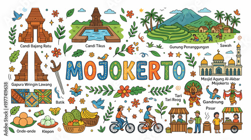 Mojokerto Indonesia Culture Tourism Landmark Doodle Art
