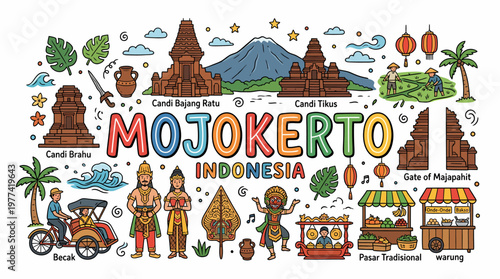 Mojokerto Indonesia Landmark Doodle Art