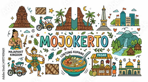 Mojokerto Indonesia Landmark Doodle Art