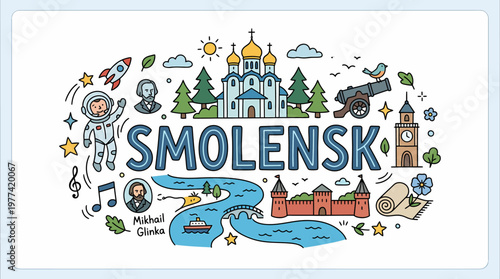 Smolensk Cityscape Doodle Art - Landmarks and Culture