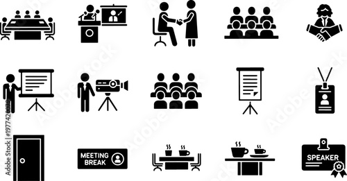 Business Meeting and Conference Icons Set